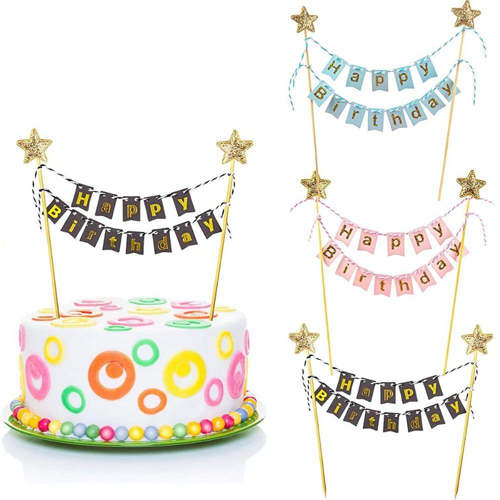 Party Banner Gold - Banderas de pastel de feliz cumpleaños