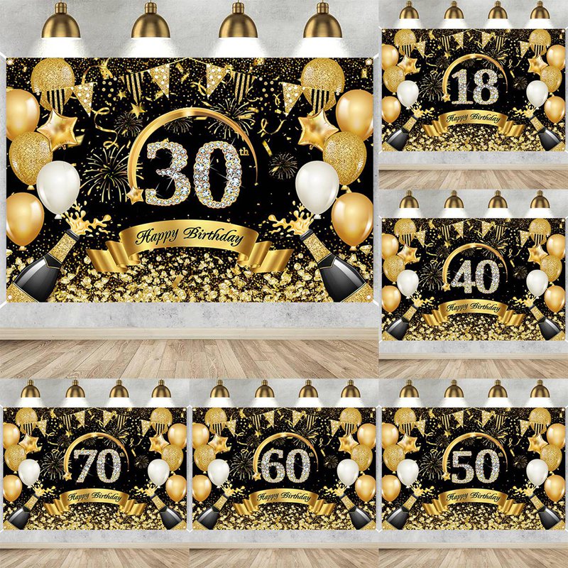 Party Banner Gold - Feliz 30 40 50 cumpleaños pancartas
