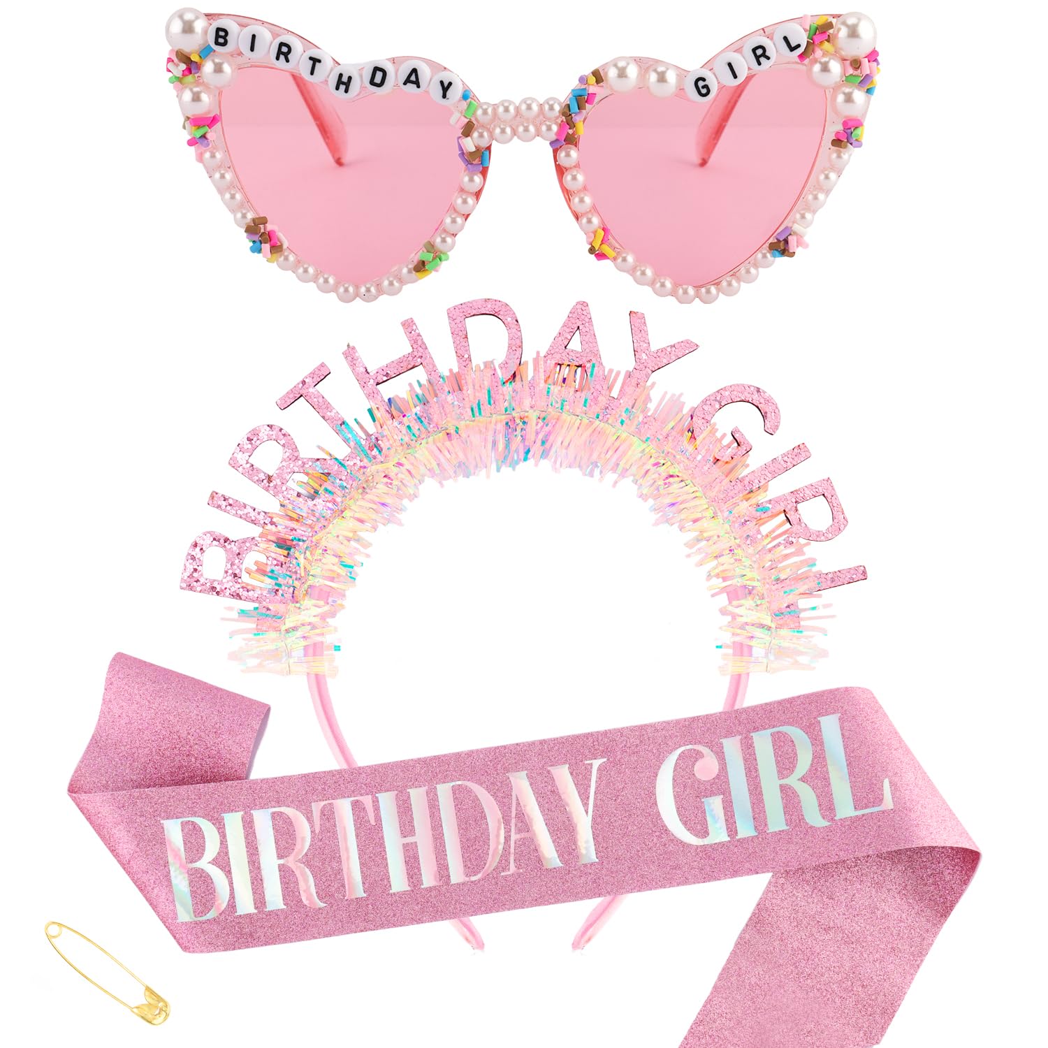 Birthday Sash Glitter - Set de Diadema, Banda y Gafas