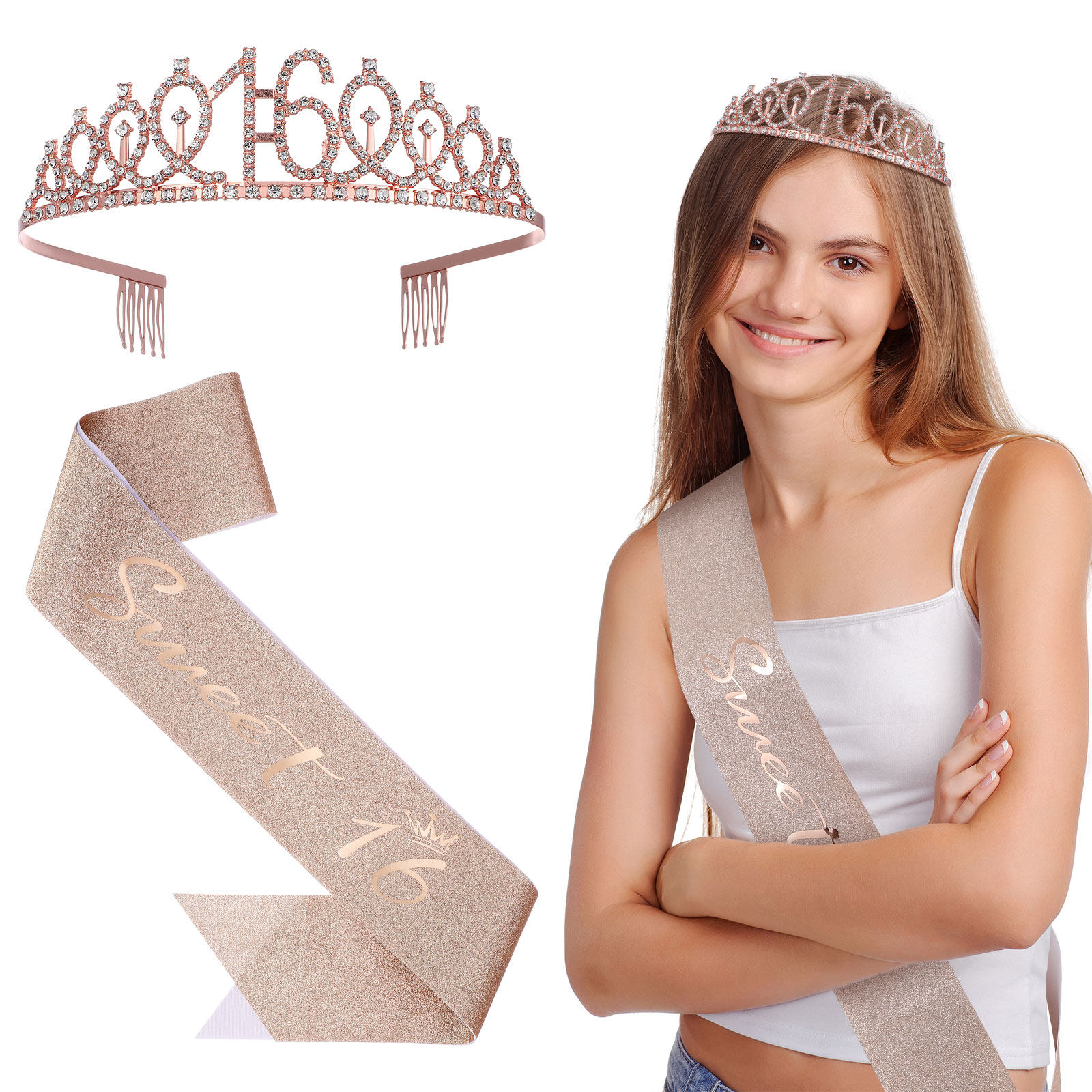 1 Juego de diadema de tiara br - Birthday Sash Glitter reseña y precio